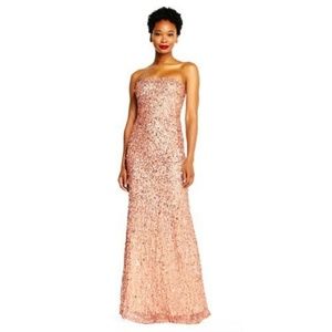 Adrianna Papell Strapless Sequin Gown, Rose Gold, Size 0